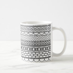 Schwarz-weiß geometrisches Rahmenmuster Kaffeetasse