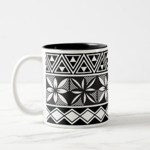 Schwarz-weiß geometrisches Stammesmuster Klassisch Zweifarbige Tasse