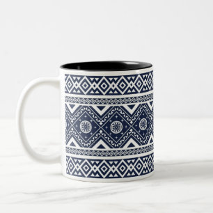 Schwarz-weiß geometrisches Stammesmuster Klassisch Zweifarbige Tasse