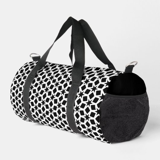 Schwarz-Weiß-Geometrisches Sternmuster Duffle Bag (Rechte Ecke)