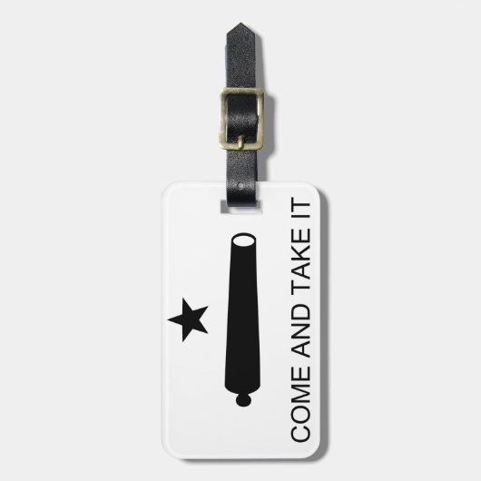 Schwarz-Weiß-Gepäckmarke "Come and Take It" Gepäckanhänger (Vorderseite vertikal)