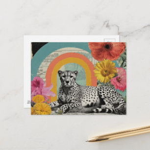 Schwarz-weiß Gepard Collage Postkarte