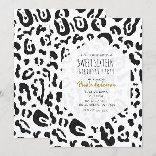 Schwarz-Weiß Gepard Leopard Süße 16 Party Einladung