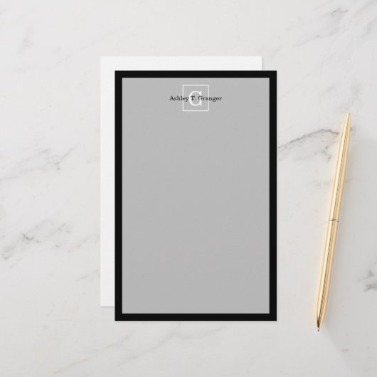 Schwarz-weiß gerahmtes Initialen-Monogramm Briefpapier (Vorderseite/Rückseite Beispiel)