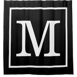 Schwarz-weiß gerahmtes XL-Initial-Monogramm Duschvorhang