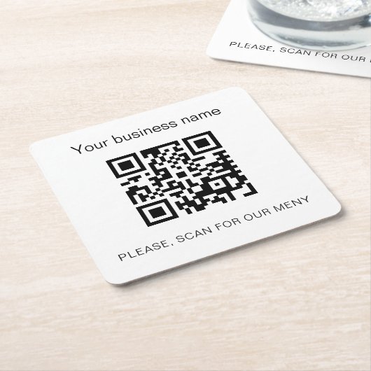 Schwarz weiß Geschäft Bar Restaurant Menü QR-Code Rechteckiger Pappuntersetzer (angewinkelt)