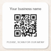 Schwarz weiß Geschäft Bar Restaurant Menü QR-Code Rechteckiger Pappuntersetzer (Vorderseite)