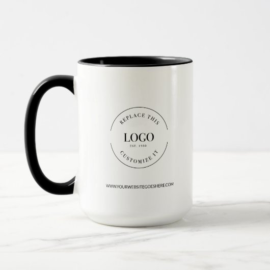 Schwarz-Weiß-Geschäft Promo-Logo-Website Tasse (Links)