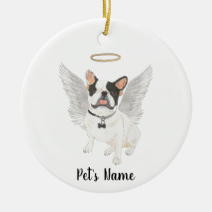 Schwarz Weiß Gescheckter Frenchie Sympathie Gedenk Keramik Ornament