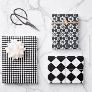 Schwarz-Weiß-Geschenkpapier-Set mit 3 flachen Böge Geschenkpapier Set