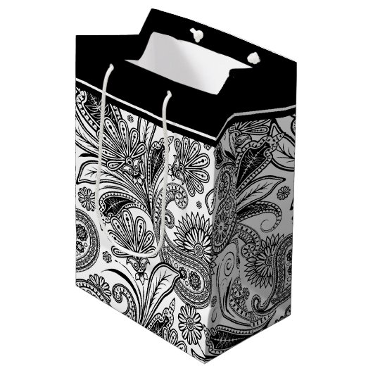 Schwarz-Weiß-Geschenktasche Mittlere Geschenktüte (Vorderseite Schrägansicht)