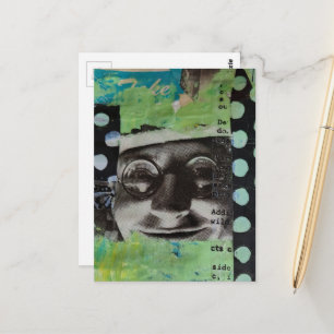Schwarz-weiß-Gesicht mit Punkten Collage Postkarte