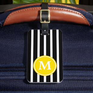 Schwarz-weiß gestreift mit gelbem Monogramm Gepäckanhänger