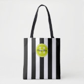 Schwarz-weiß gestreift mit Limettengrünem Monogram Tasche (Vorderseite)