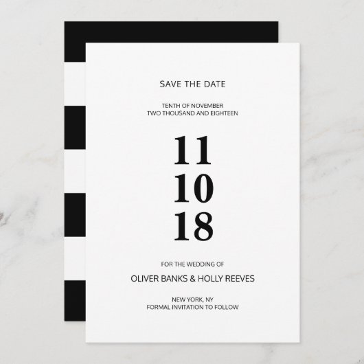 Schwarz-Weiß gestreift modern Save the Date (Vorne/Hinten)