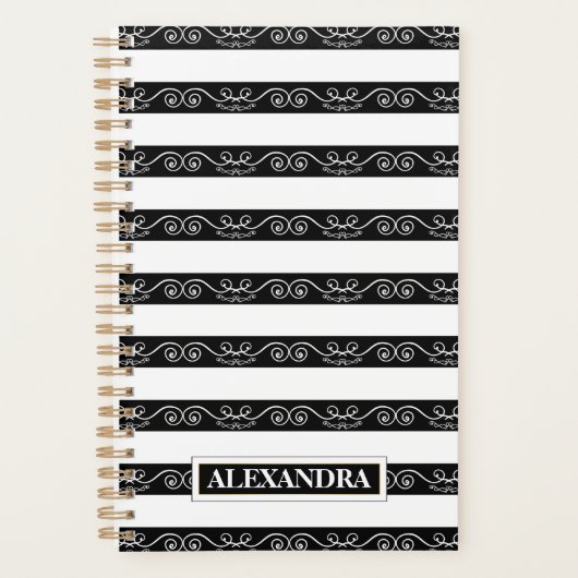 Schwarz-weiß gestreift Modernes Design Planer (Vorderseite)