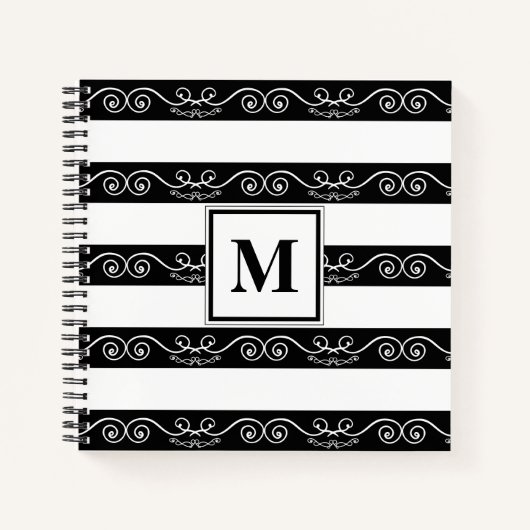 Schwarz-weiß gestreift Modernes Monogramm Notizblock (Vorderseite)