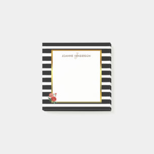 Schwarz-weiß gestreifte Aquarellrosen mit Monogram Post-it Klebezettel