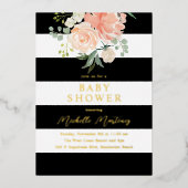 Schwarz-weiß gestreifte Bläserspülung Gold Folieneinladung (Vorderseite)