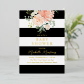 Schwarz-weiß gestreifte Bläserspülung Gold Folieneinladung (Stehend vorne)