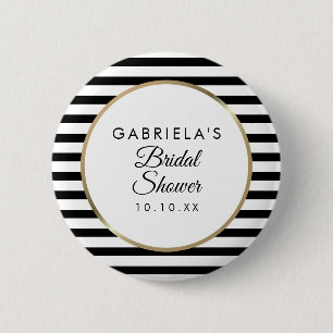 Schwarz-Weiß gestreifte elegante goldene Brautpart Button