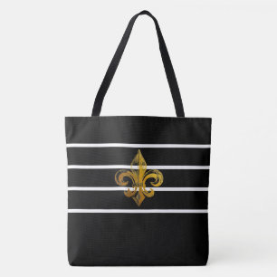 SCHWARZ-WEISS GESTREIFTE FLEUR-DE-LIS-DESIGN-TASCH TASCHE