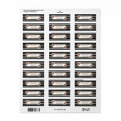 Schwarz-weiß gestreifte florale Gold-Rücksendeadre (Vorne)