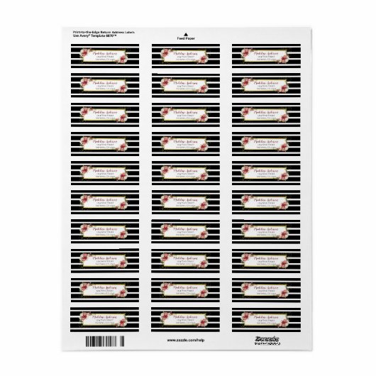 Schwarz-weiß gestreifte florale Gold-Rücksendeadre (Vorne)