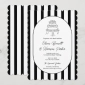 Schwarz-weiß gestreifte geschweifte Hochzeitseinla Einladung (Vorne/Hinten)