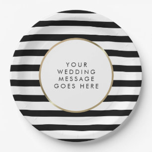 Schwarz-Weiß gestreifte Goldene Hochzeit Pappteller