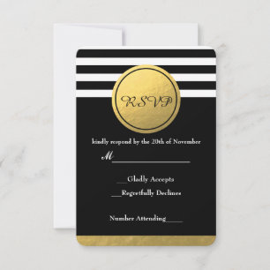 Schwarz-Weiß gestreifte Goldfolie Kreis-RSVP-Karte RSVP Karte
