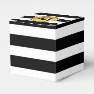 Schwarz-weiß gestreifte Goldfolie-Partygeschenkbox Geschenkschachtel