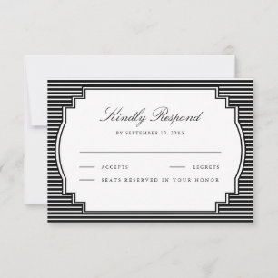 Schwarz-weiß gestreifte Hochzeit RSVP Karte