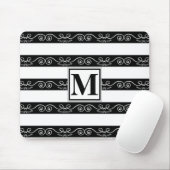 Schwarz-weiß gestreifte Monogramm-Konstruktion Mousepad (Mit Mouse)