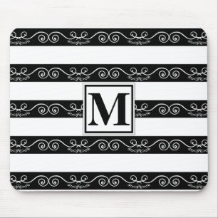 Schwarz-weiß gestreifte Monogramm-Konstruktion Mousepad