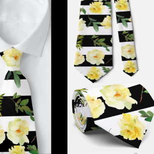 Schwarz-Weiß gestreifte Rosen Herren Hochzeit Krawatte