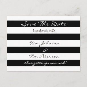 Schwarz-weiß gestreifte Save The Date Postkarte