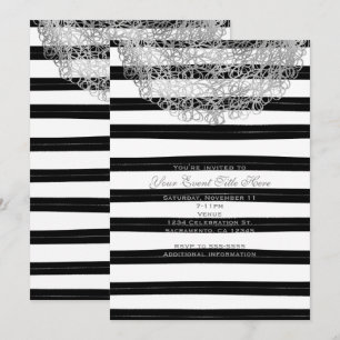 Schwarz-Weiß-Gestreifte und Silberkreis-Einladunge Einladung
