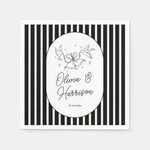 Schwarz-weiß gestreifte wunderliche Hochzeitsservi Serviette