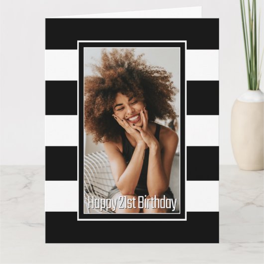 Schwarz-weiß gestreifter 21. Geburtstag Karte (Vorderseite)