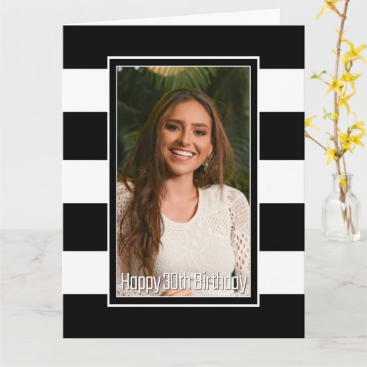 Schwarz-weiß gestreifter 30. Geburtstag Karte (Gelbe Blume)