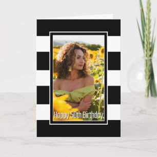 Schwarz-weiß gestreifter 50. Geburtstag Karte