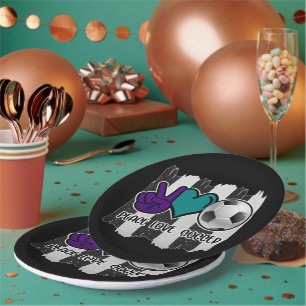 Schwarz-Weiß gestreifter Frieden Liebe Fußball Pappteller