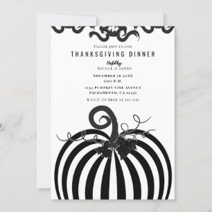 Schwarz Weiß Gestreifter Kürbis Thanksgiving Dinne Einladung