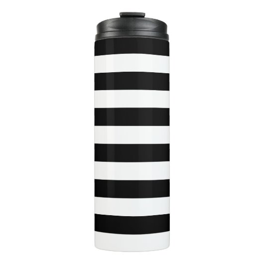 Schwarz & Weiß gestreifter Thermosbecher (Vorderseite)