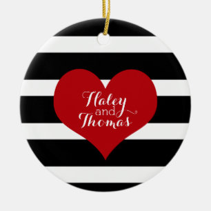 Schwarz-weiß gestreifter Weihnachtsbaumschmuck Keramikornament