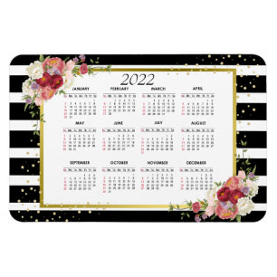 Schwarz-weiß gestreiftes Blumengold   Kalender 20 Magnet