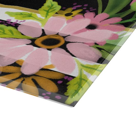 Schwarz-weiß gestreiftes Blumengold | Monogramm Schneidebrett (Ecke)