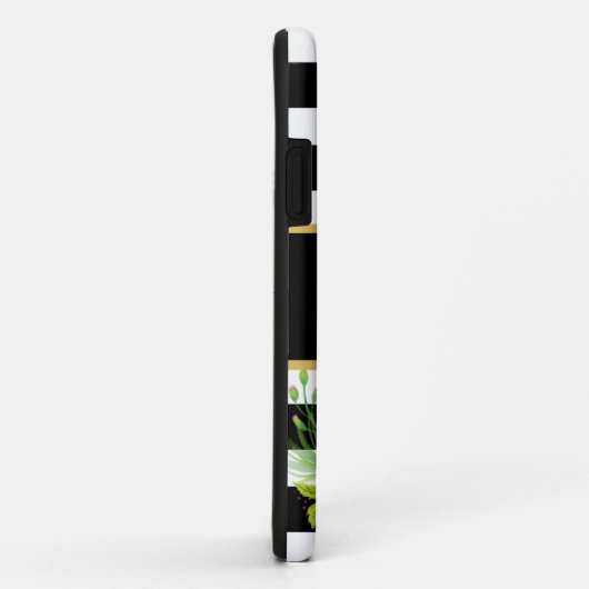 Schwarz-weiß gestreiftes Blumengold | Stilvoll Case-Mate iPhone Hülle (Hinten/Rechts)