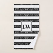 Schwarz-weiß gestreiftes Monogramm Badhandtuch Set (Handtuch)